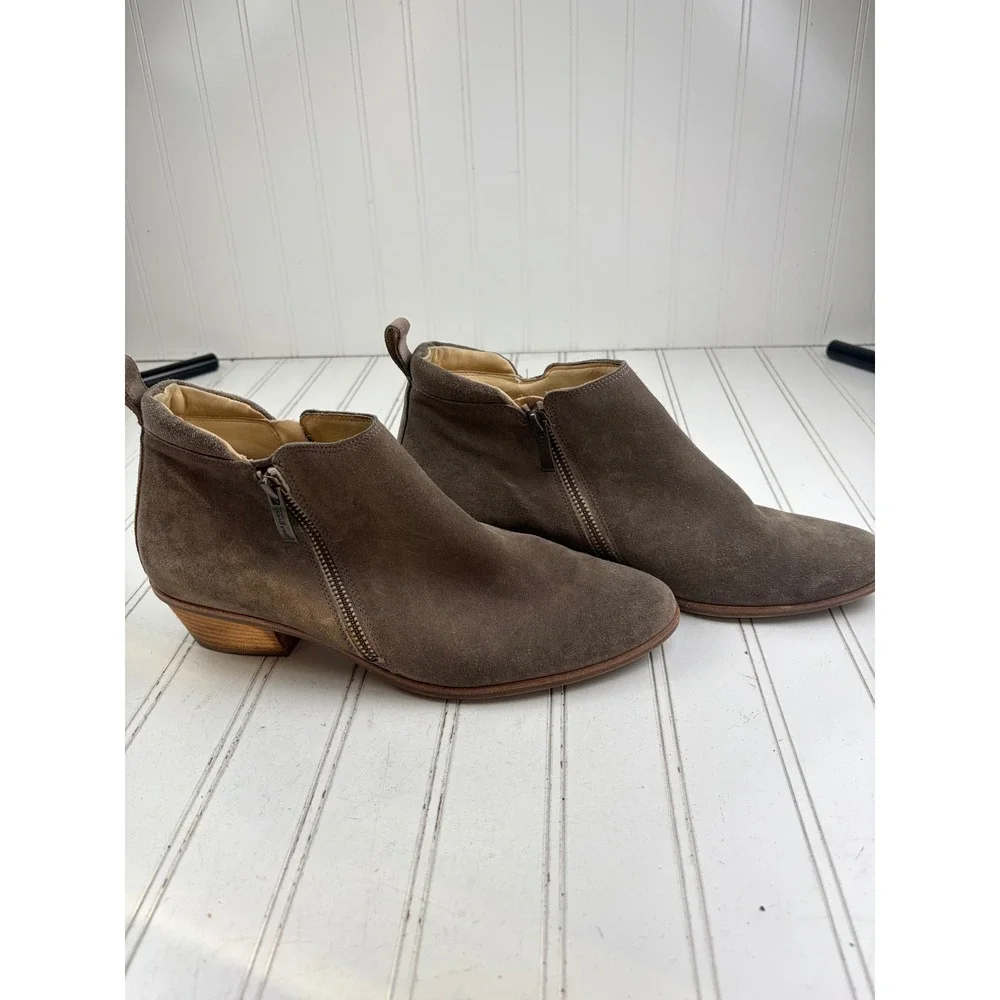 Paul Green Brown Suede Ankle Booties Side Zip Low Heel Women's Size 7